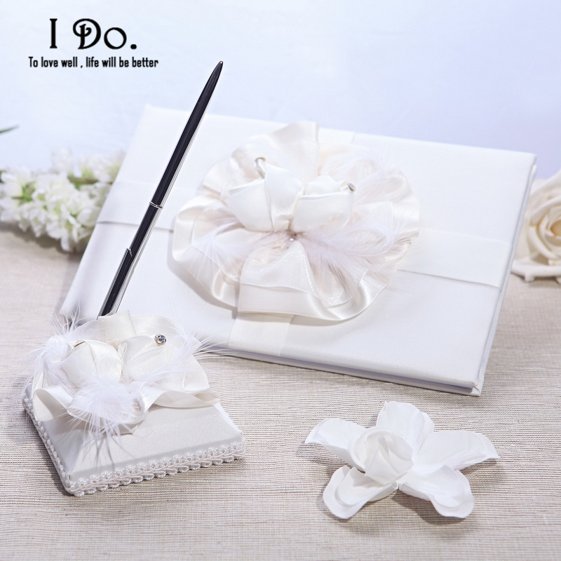 Free Shipping Ivory Wedding Guestbook and Pen Set Wedding Supplies Wedding Accessories Decoration