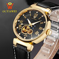 OUYAWEI Brand Luxury Business Turbillon Watch Men Automatic Mechanical Wristwatches for Waterproof Genuine Leather Reloj Mujer