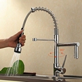 NEW Deck Mount Pull Out Kitchen Faucet Two Swivel Spouts Spring Mixer Tap Chrome Finish Single