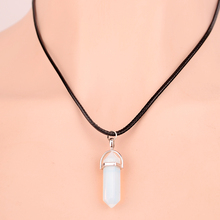 2015 Fine Jewelry Hexagonal Column Necklace Natural Quartz turquoise Agate Amethyst Stone Pendant Rope Necklace For