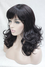 Hivision charming off black mix eggplant purple medium length curly women’s bangs wig free shipping