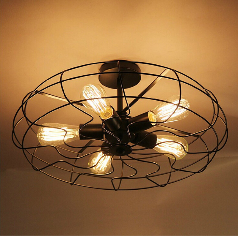 Vintage Industrial Fan Ceiling Lights American Country Kitchen Loft Lamp Iron Material Install 5pcs E27 Edison Light Bulbs Hm36