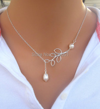 Free Shipping  Hot Sale New Arrival Silver Fashion Jewelry  Double Pearl Leaves Sexy Necklace for Valentine’s Gifts