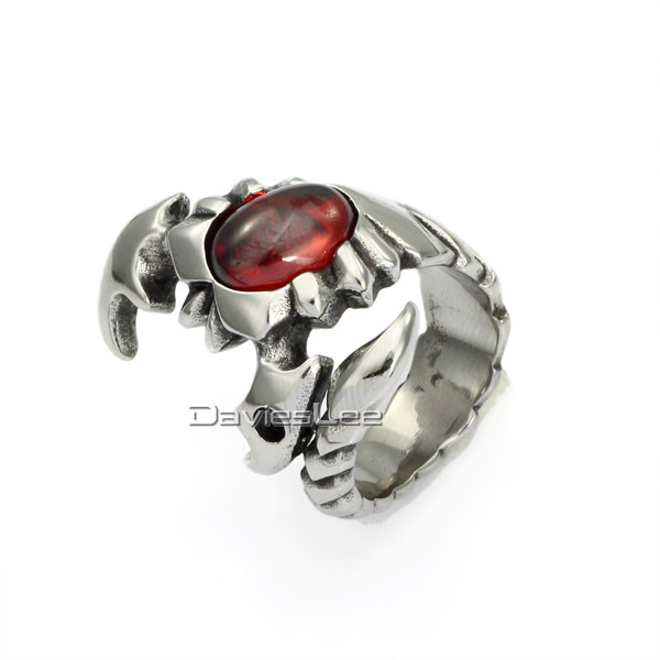 ... Ring Mens Red Man-made Gemstone Scorpion Wrap Ring Silver Tone