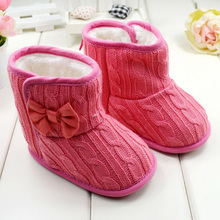 Baby Girl Boy Snow Boots Knit Bowknot Faux Fleece Soft Sole Kids Woolen Yam Knit Fur
