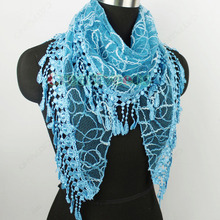 Trend Fashion Elegant Stylish Women s Lace Trim Tassel Shine Line Weave Triangle Mantilla Scarf Shawl