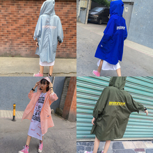Fashion street HARAJUKU brief solid color letter print loose medium-long plus size bf batwing sleeve with a hood trench
