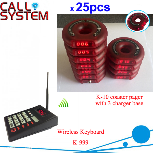 1 keypad 25 guest coaster pager 3 charger waiter call customer Personal pager coaster paging system