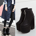 Europe 2016 new winter British style women shoes black high chunky platform heels booties motorcycle marten