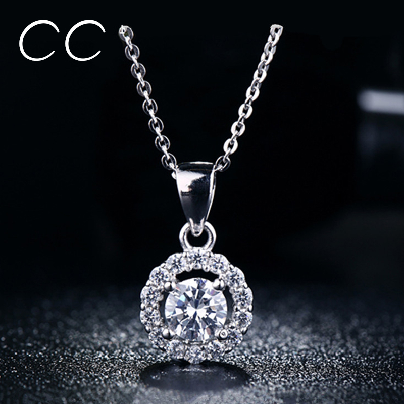 Women s Pendant Necklace White Gold Plated Created Diamond Jewelry for Women Vintage Wedding Chain Necklace