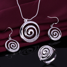 Sizzling Sale!!! Style 925 Sterling Silver Jewellery Set with Crystal Spiral ring earrings necklace jewellery units for ladies AS627