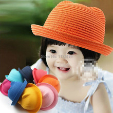 2015 Fashion Straw Hats Summer Baby Ear Decoration Lovely Child Character Girls And Boys Sun Hat