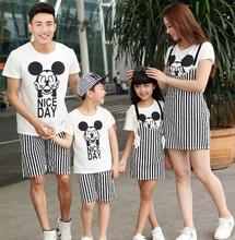 New Summer Family outfits Cartoon striped Mickey woman girls man Boys sets t shirt+ pants Family sets