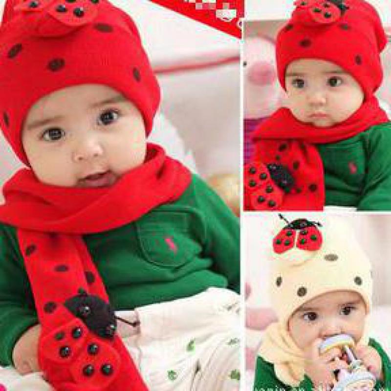 2015 Children Cartoon Fashion Scarf Hat Two Sets boys girls Winter Hat Baby scarf Kids Beanie Hats