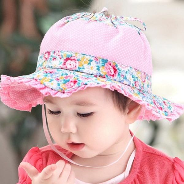 Summer style pretty baby girl bucket hat Wide brim princess sun hat