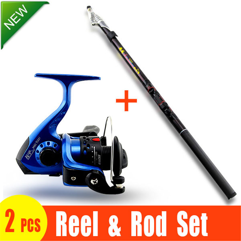 2 Pieces!  FISHING ROD AND REEL SET Lure Fishing Reels spinning reel lur Fish Tackle Rods Cheapest High Carbon Ocean Rock 360cm