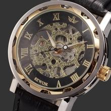 Nueva marca de fábrica famosa ganador moda de lujo Casual hombres del acero inoxidable reloj mecánico esquelético del reloj para hombre vestido reloj de pulsera MHM10
