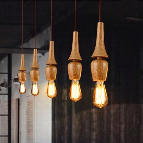 Фотография American Village Wooden Droplight Edison Bulb Modern Pendant Light Fixtures For Dining Room Bar Hanging Lamp Indoor Lighting