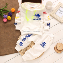 Free shipping 2015 new Spring Baby cotton long sleeved tracksuit two piece Children Sets Novelty Hooded