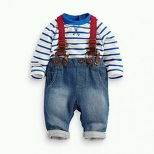 3M 3Y Baby Boy 2PCS Clothing Sets Striped T shirt Tops Jeans Bib Pants Overall Outfis