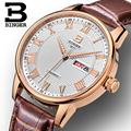 Switzerland watches men luxury brand Wristwatches BINGER ultrathin Quartz watch leather strap Auto Date Waterproof B3037