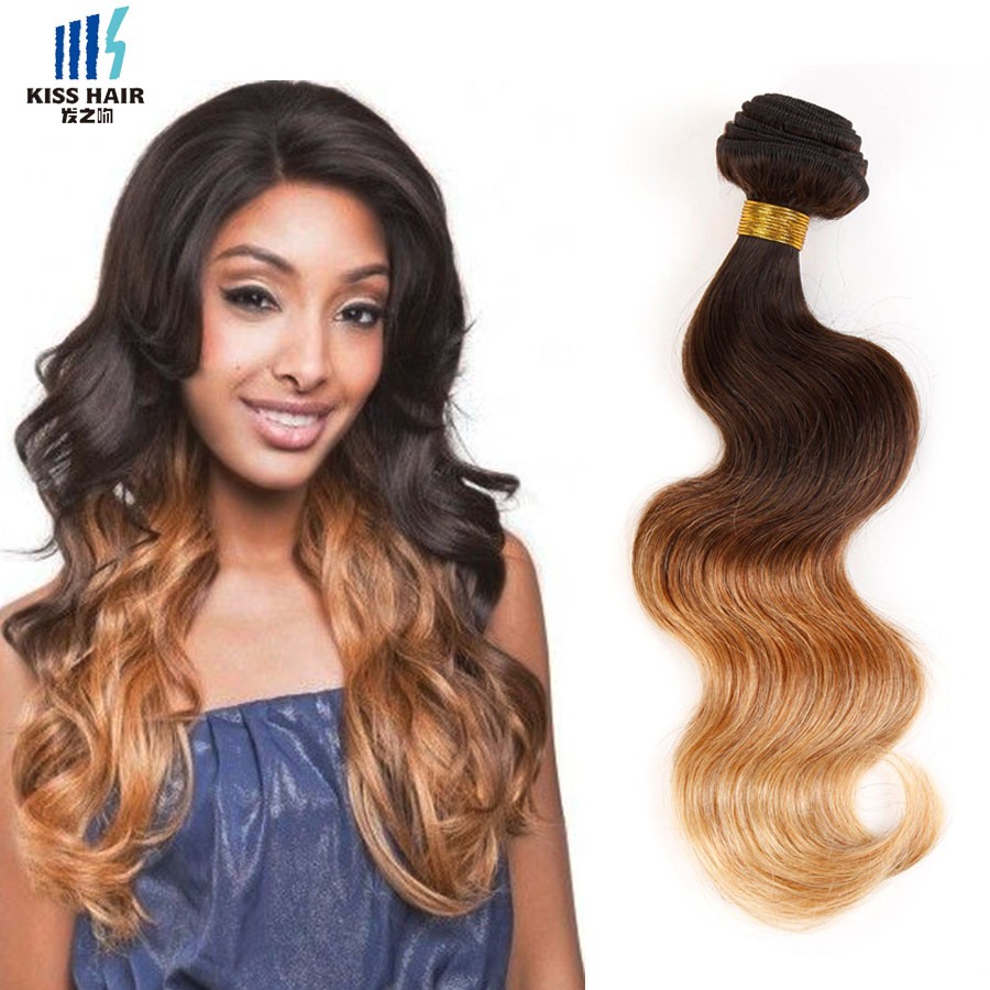 1 Bundle Indian Body Wave 12-26inch Ombre Human Hair Extensions T4/30/27 Ombre Weave Kisshair Fashion 3 tone Indian Virgin Hair