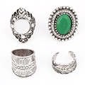 4pcs lot Vintage Bohemia Nationality Carving Silver Plated White Green Gem Ring For Women Fine Jewelry