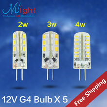 5pcs LED G4 Lamp Bulb 3014SMD DC 12V 2W 3W 4W LED Lights replace 20W Halogen
