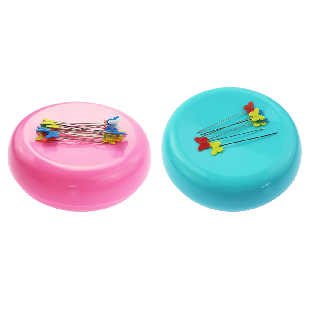 Color - Blue Round Shaped Magnetic Needle Holder Pin Cushion Storage Box Sewing Accessories
