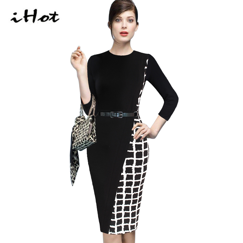 High Street Elegant Women 3 4sleeve Bodycon Work Wear font b Tartan b font Print Tunic