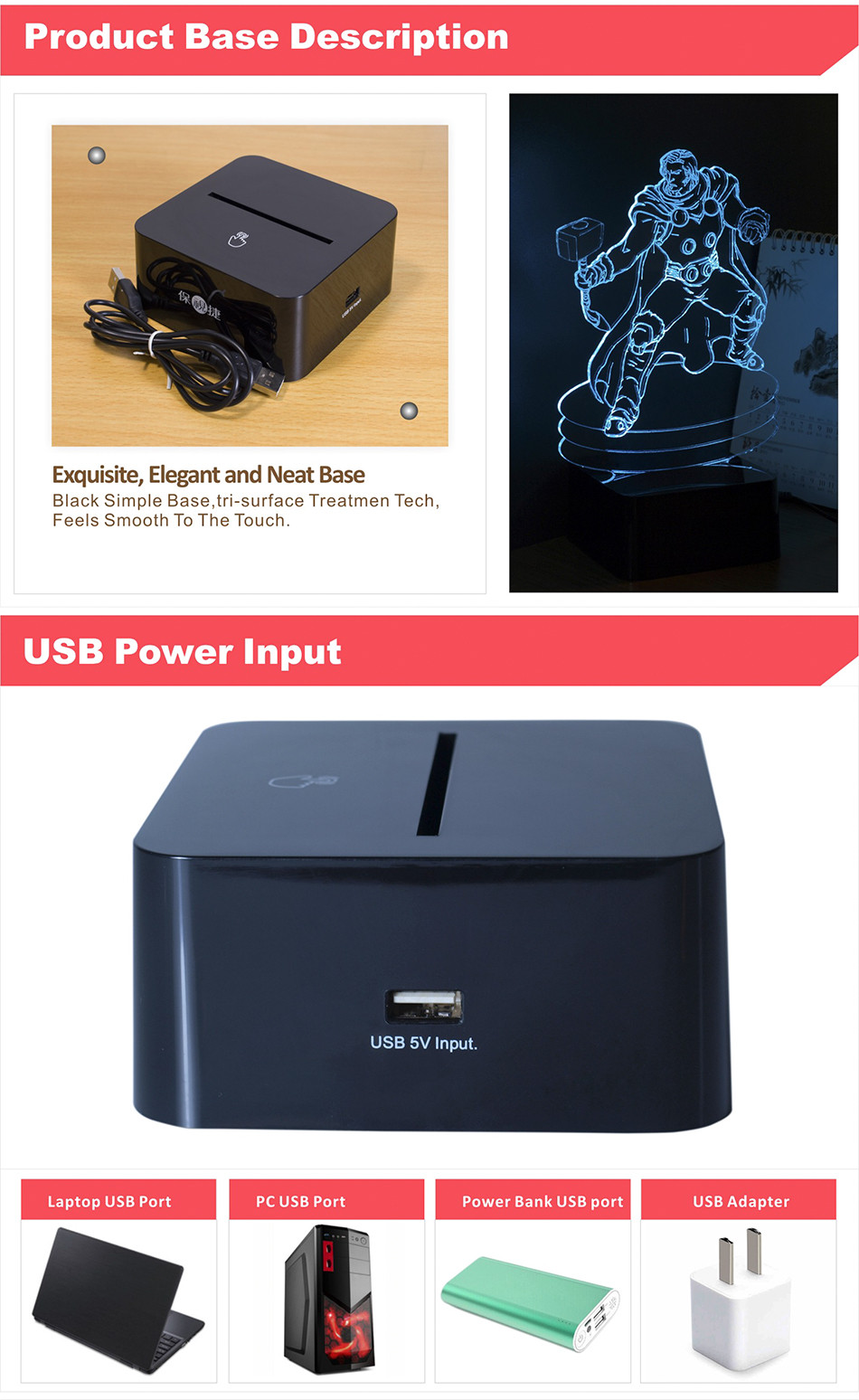 Novelty USB 3D RGB Led Light with Thor Featured Night Table Lamp as Christmas Home Decoration (5)