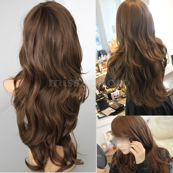 Горячая распродажа темно-русый женщин девушки длинные вьющиеся волосы косплей популярные мода стиль