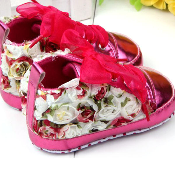 Beauty Baby Girl Shoes Rose Flower Soft Sole Baby Lace Up Shoes Prewalker
