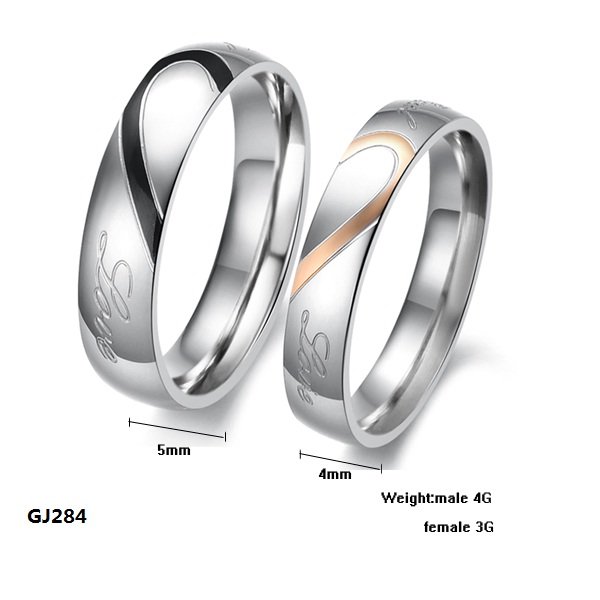 Fashion Jewelry 316L Stainless Steel Silver Half Heart Simple Circle Real Love Couple Ring Wedding Rings