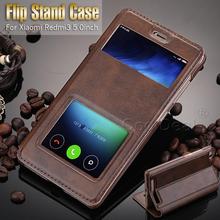 PU Leather Flip Stand Cover Cases For Phone Xiaomi Redmi 3 Redmi3 / Redmi 3 Pro Case & View Window For Hongmi 3 Hongmi3 5.0″