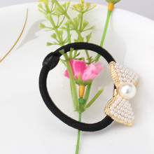 Metal Crystal Pearl Bow-knot Rubber Headbands Girls Butterfly Tie Hair Accessories Women Hair Ornaments Gum for Hair