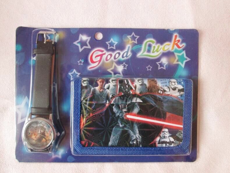 1pcs Star Wars Cartoon Child Quartz Wrist Watch Clock with One Purse Wallet Pocket for Boys