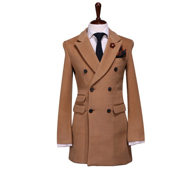 2013 men's winter new business  double-breasted slim fit Korean wool trench coat jacket pea coats clothes Free shipping