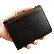 Vintage Casual Genuine Leather Crazy Horse Leather Cowhide Men Short Wallet Wallets Purse Card Holder Coin Pocket For Men 523