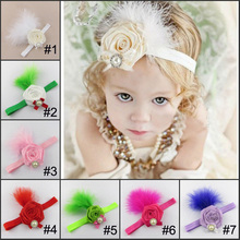 2015 Hot Sale Koean Design Headbands with Flower Feather Fashion Hair Accessories faixa de cabelo para bebe Pearl Jewelry FQ066