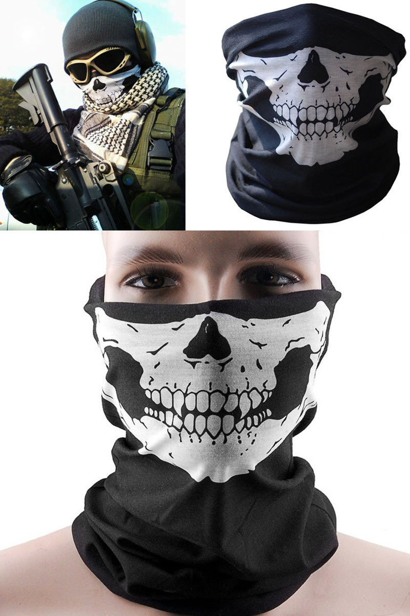 hot New fashion Skull Half Face Paintball Mask Scarf Bandana Skeleton Ski Motorcycle Biker Unisex Black