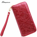 Flowers Wallet Luxury Card Holder Women Wallets Purse PU Leather Long Burgundy Wallet Floral Zipper Clutch