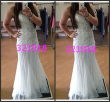Sweetheart Mermaid Dress White Long Prom Dresses with Sparkle Crystals and Beaded Custom Made New Arrival