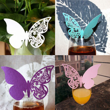 New 50pcs Butterfly Place Escort Wine Glass Cup Paper Card for Wedding Party Home Decorations White Blue Pink Purple Name Cards