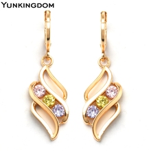 Yunkingdom New Arrival Jewelry Unique Dangle Earrings Colorful CZ Diamond Fashion 18K Gold Filled Drop Earrings M0088