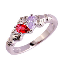 Wholesale Claddagh Rings Fashion Tourmaline Ruby Spinel White Topaz 925 Silver Ring Size 6 7 8 9 10 11 12 Women Nice New Jewelry