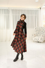 women dress winter dress Slim new winter long section of stitching woolen Scottish tartan dress (with Scarf) Free Shipping
