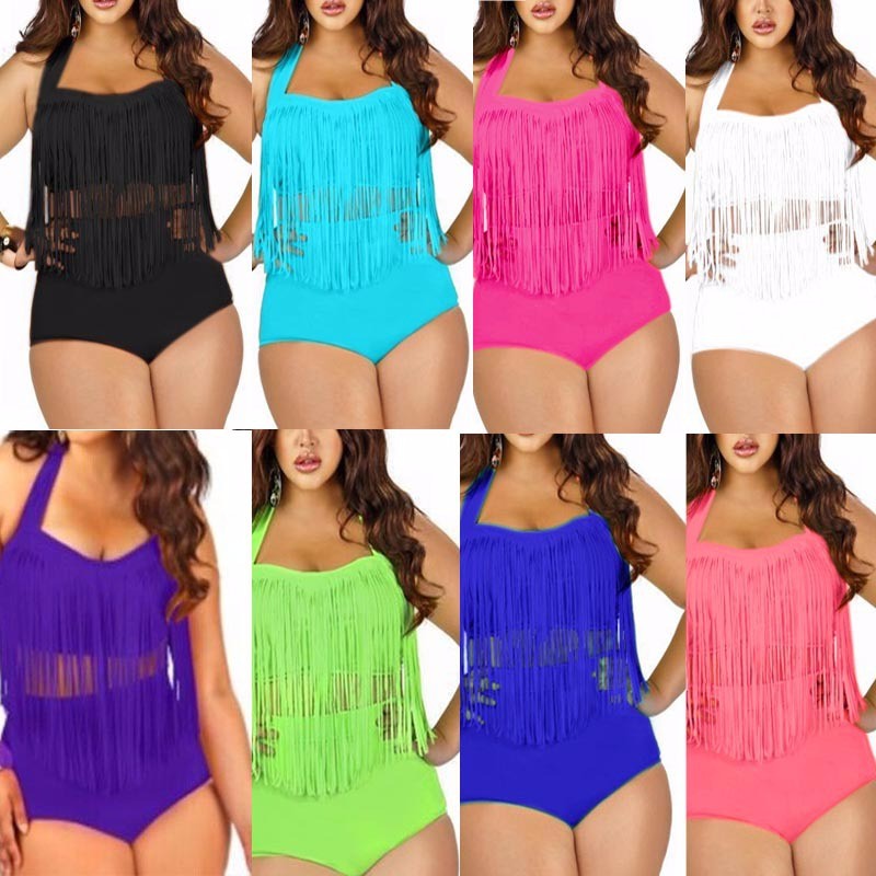 Plus Size Bikini Set Women Ladies Sexy Retro Padded Push Up Tassel High Waist Swimwear Swimsuit Bathing suits XXXL Plus Size Bikini Set Women Ladies Sexy Retro Padded Push Up Tassel High Waist Swimwear Swimsuit Bathing suits XXXL