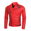 brand men jacket fashion multi zipper design Lapel motorcycle leather jacket coat men tight slim casual