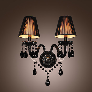 Black Crystal LED Wall Lamp Light with 2 Lights in Fabric Shade Wall Sconce Free Shipping-in LED ...
